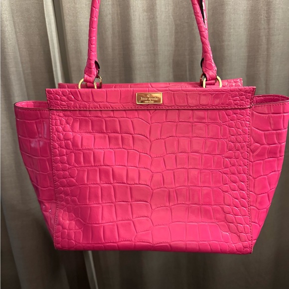 kate spade Handbags - Kate Spade Alice Ridgley Avenue Wkru2707 Vibrant Pink Croc-Embossed Tote